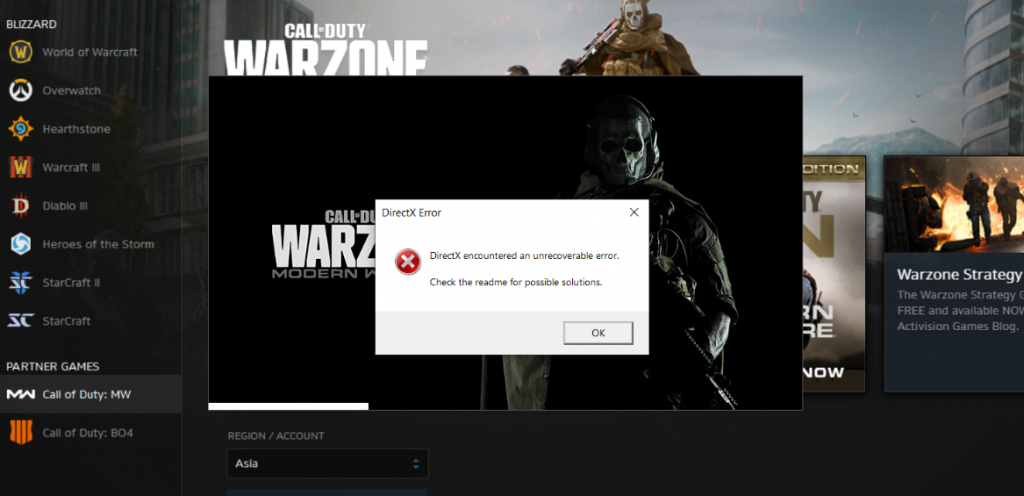 Call of Duty: Warzone DirectX Encountered an Unrecoverable Error