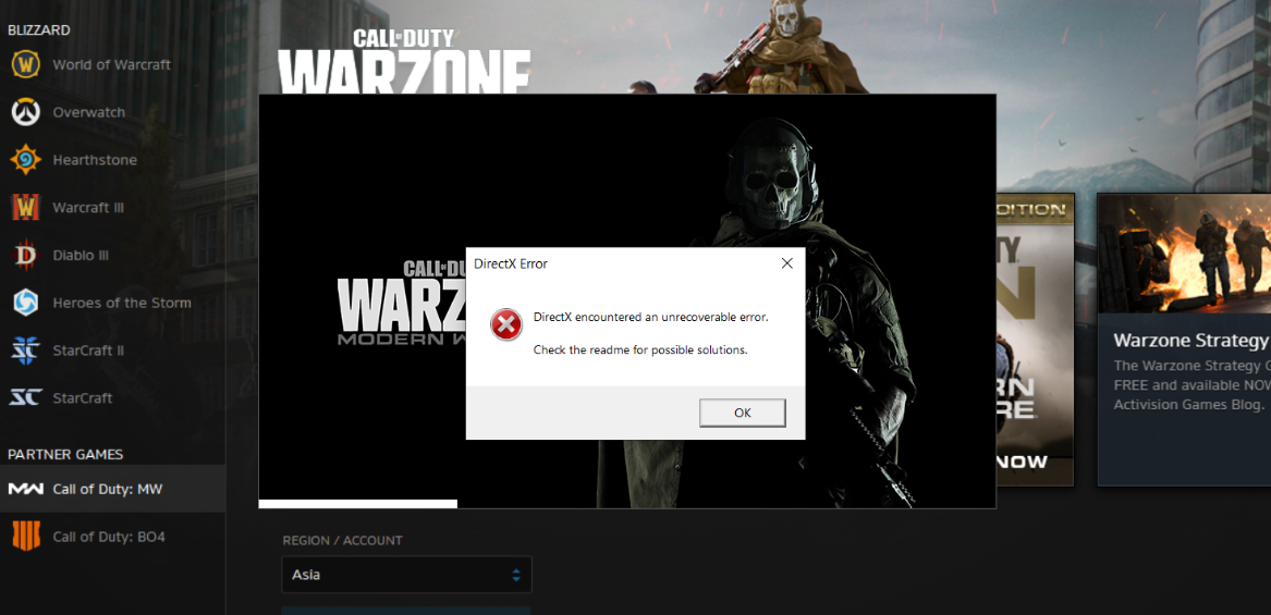 Ошибка Call of Duty Warzone. Ошибка DIRECTX Call of Duty Warzone. Ошибки варзон. Ошибка Warzone 2.