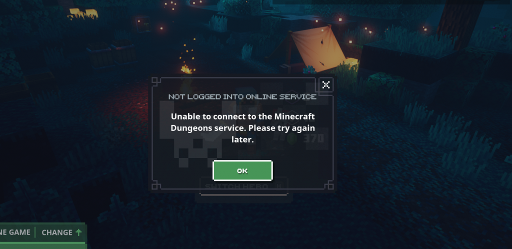Minecraft Dungeons Not Logged Into Online Service