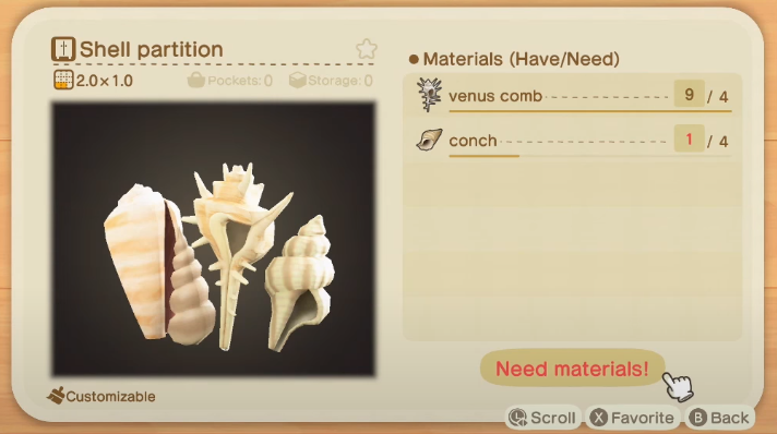Shell Partition - Shell Items in Animal Crossing New Horizons