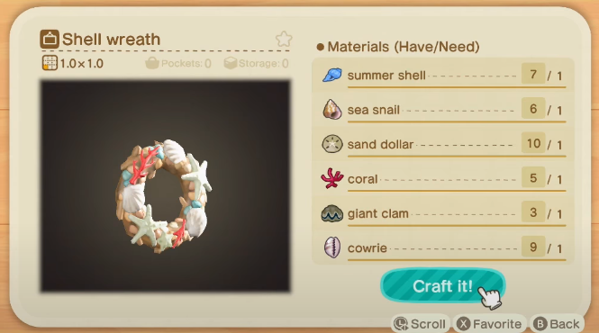 Shell Wreath - Animal Crossing New Horizons Summer Shell Recipes