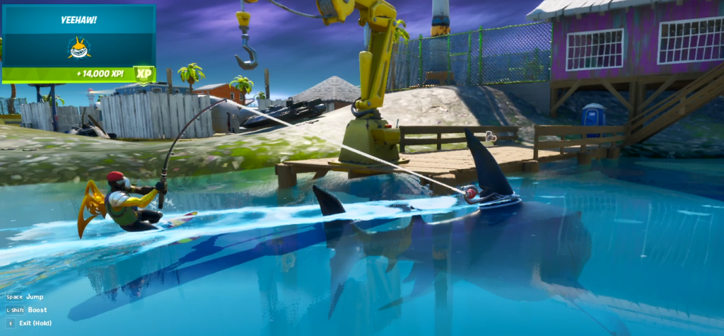 how to unlock aquaman in fortnite - Use a Fishing Pole to Ride Behind a Loot Shark at Sweaty Sands