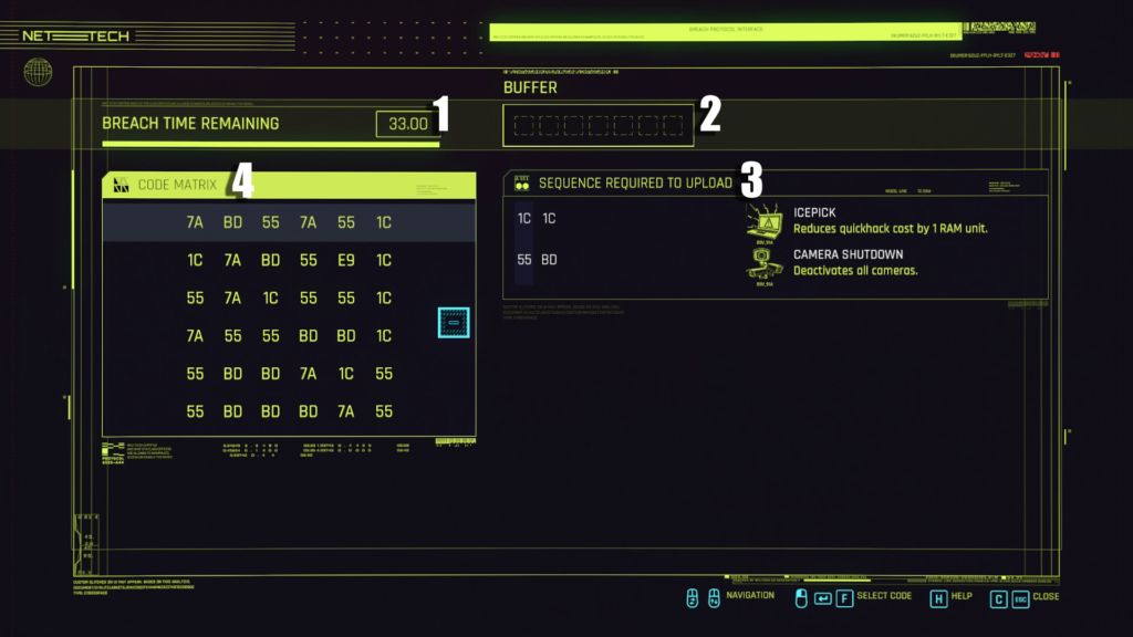 Cyberpunk 2077 Breach Protocol Menu