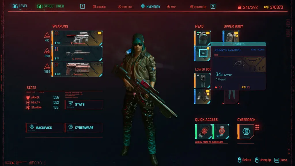 All Legendary and Iconic Clothing in Cyberpunk 2077 - Johnny's Aviators