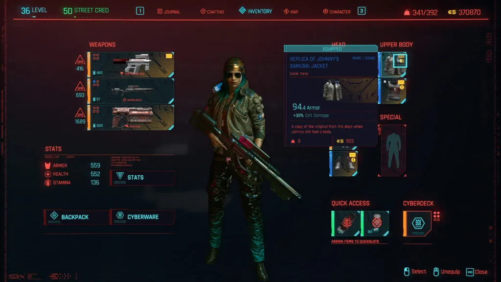 All Legendary and Iconic Clothing in Cyberpunk 2077 - Replica of Johnny's Samurai Jacket