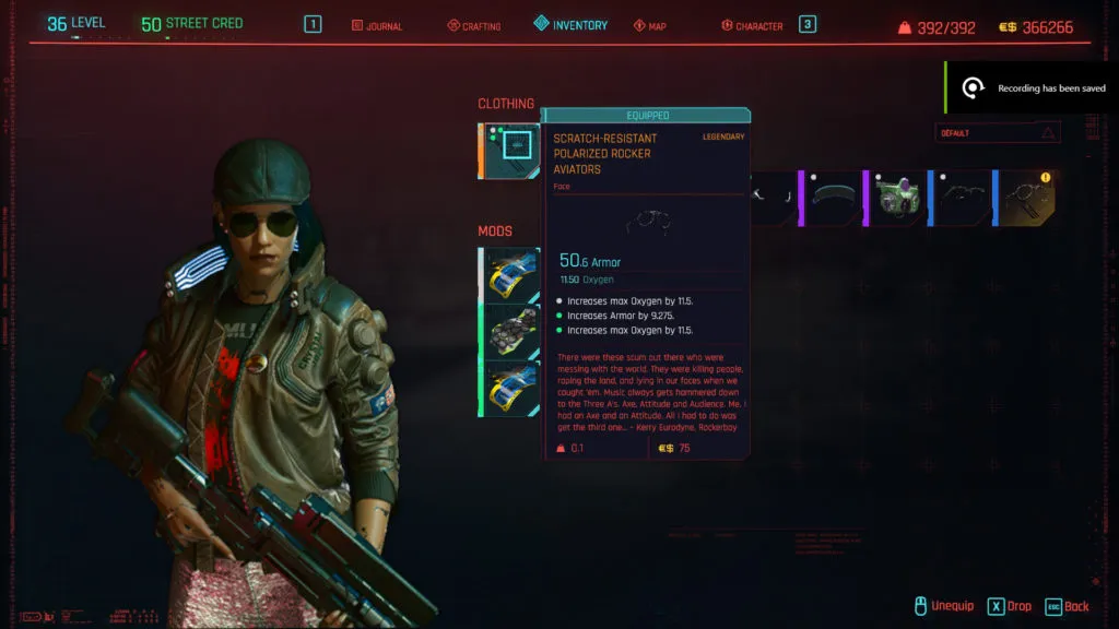 All Legendary and Iconic Clothing in Cyberpunk 2077 - Scratch-Resistant Polarized Rocker Aviators