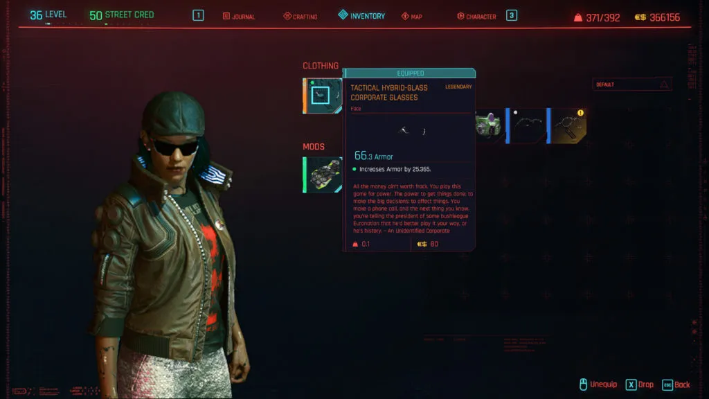 All Legendary and Iconic Clothing in Cyberpunk 2077 - Tactical Hybrid-Glass Corporate Glasses