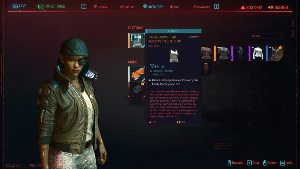 All Legendary and Iconic Clothing in Cyberpunk 2077 - Thermoactive Tear-Resistant Techie Shirt