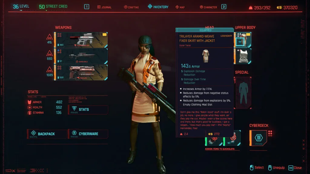 All Legendary and Iconic Clothing in Cyberpunk 2077 - Trilayer Aramid-Weave Fixer Coat