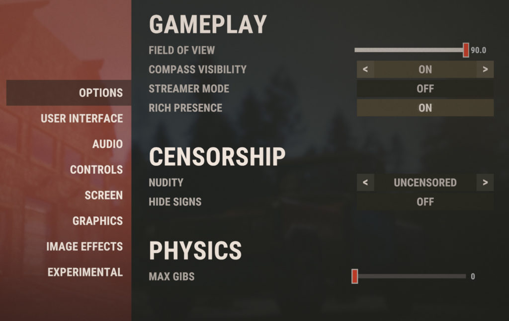 Rust Options Settings