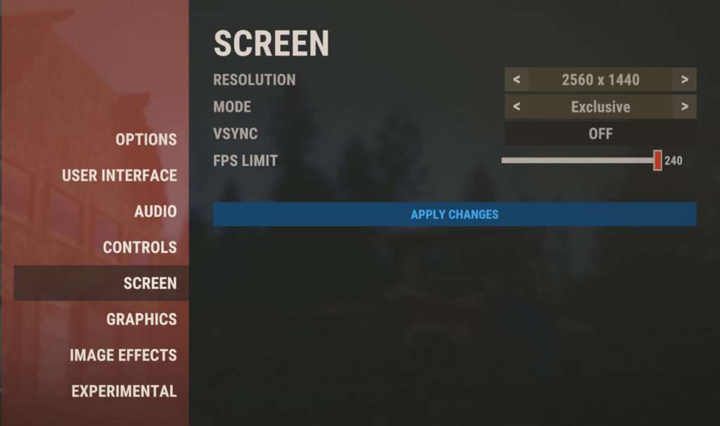 Rust Screen Settings