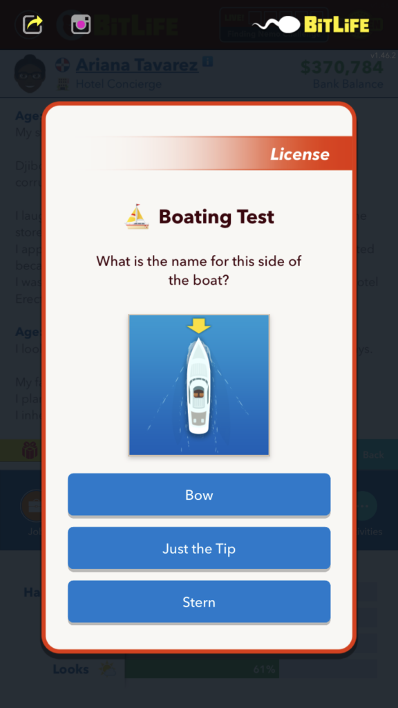 How to Get a Boating License in BitLife - Question 1