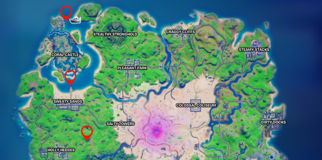 How to Blow Up Fishing Holes at Sharky Shell, Sweaty Sands, or Flopper Pond in Fortnite Map