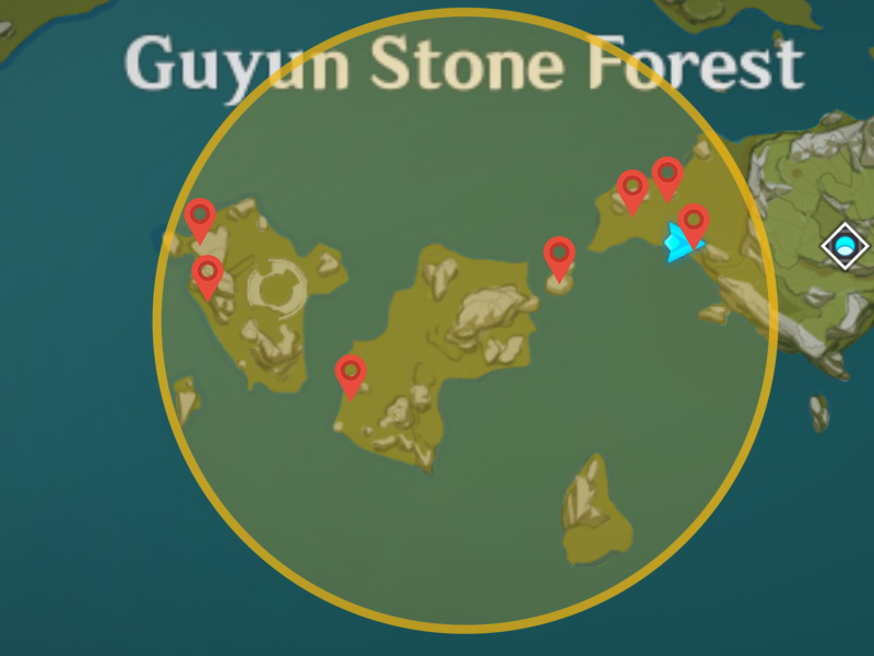 Genshin Impact Lost Riches Treasure Area 13 Locations in Guyun Stone Forest