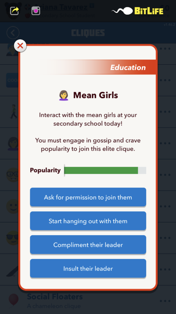 Mean Girls Clique in BitLife