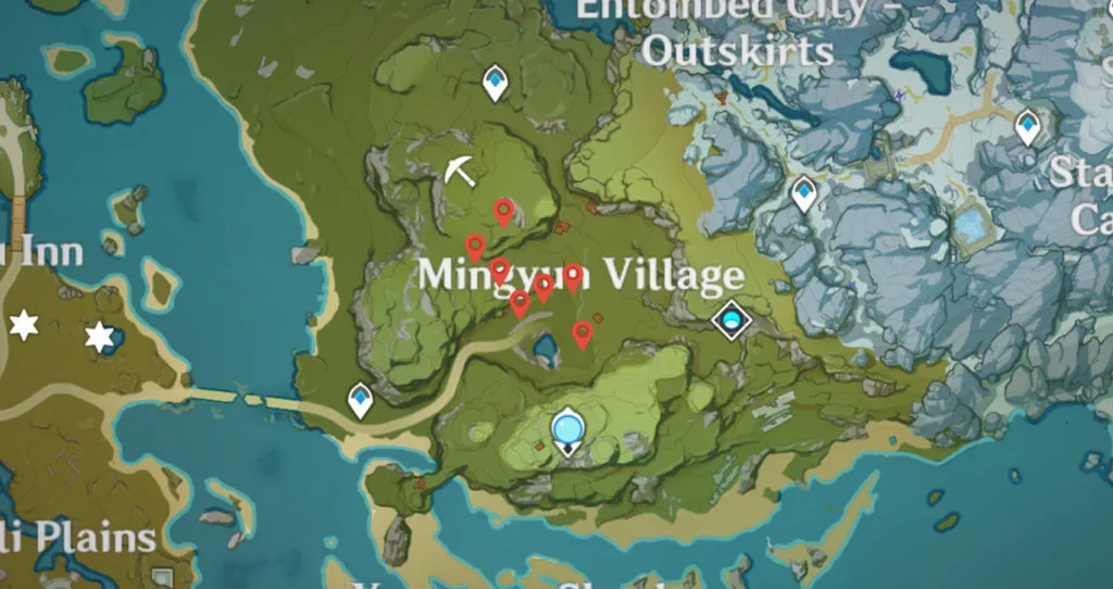 Genshin Impact Lost Riches Treasure Area 7 Locations in Mingyun Village