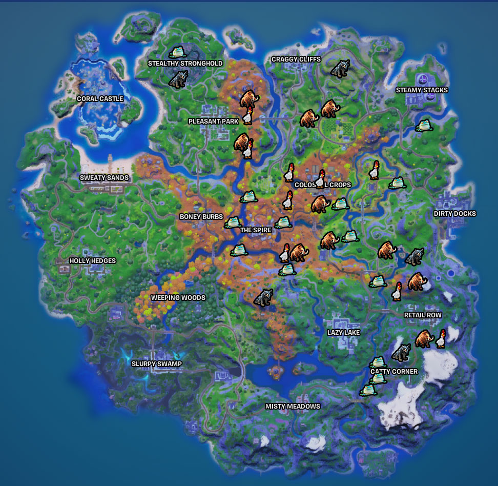 Where to find Wildlife Animal Spawns Wolves Chickens Boars in Fortnite