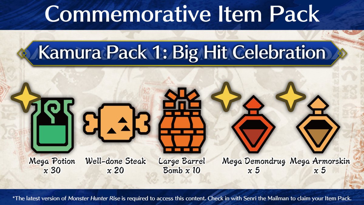 Capcom gifts Monster Hunter Rise players a commemorative item pack