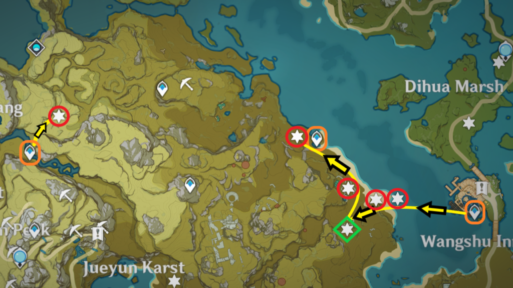 Farming Routes and Respawning Artifact Locations - Area 2: Wangshu Inn and Mt. Aozang