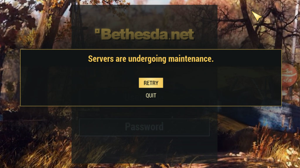 Fallout 76 Servers are Undergoing Maintenance message