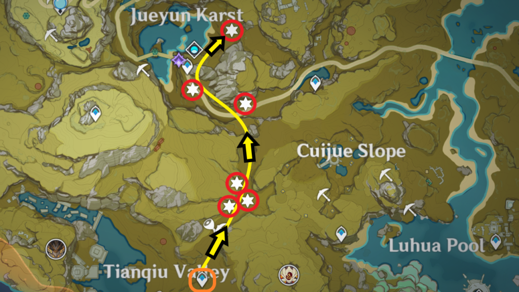 Farming Routes and Respawning Artifact Locations - Area 3: Tianqiu Valley and Jueyun Karst