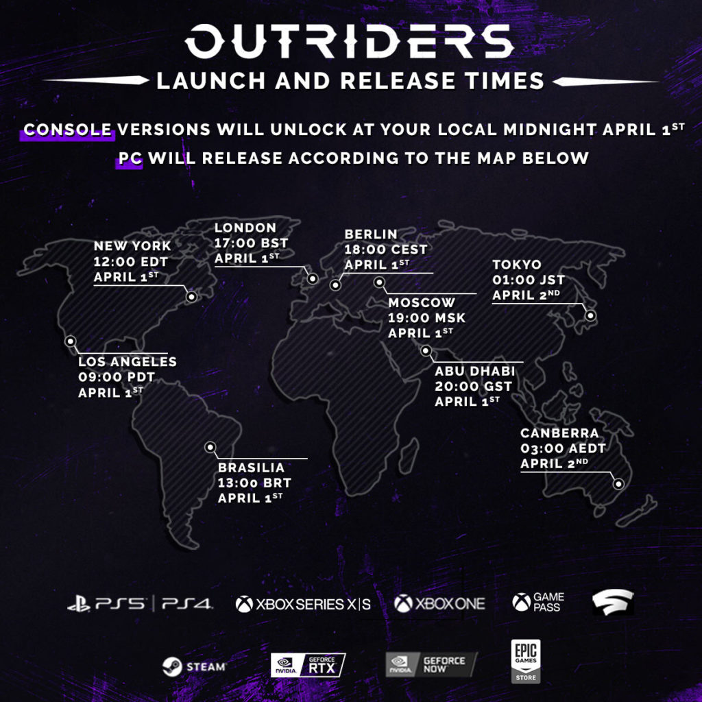 Outriders release date and launch times by region
