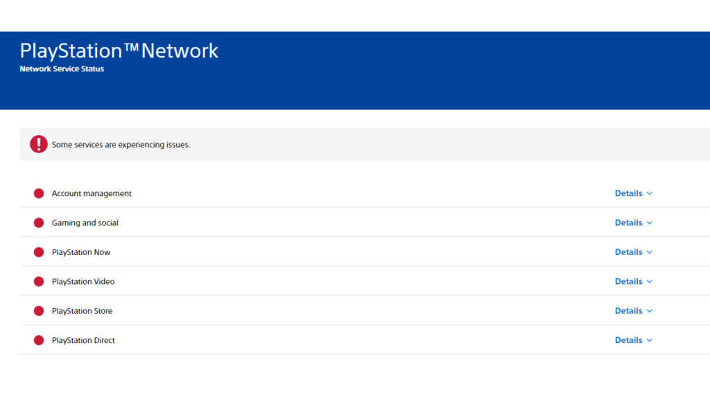 PlayStation Network Service Status Down