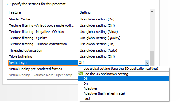 Turn Vertical Sync Off in NVIDIA Control Panel