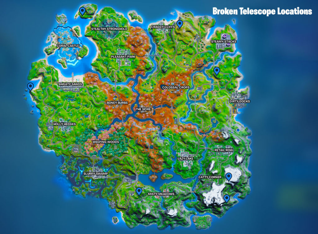 Where to repair damaged telescopes in Fortnite Map