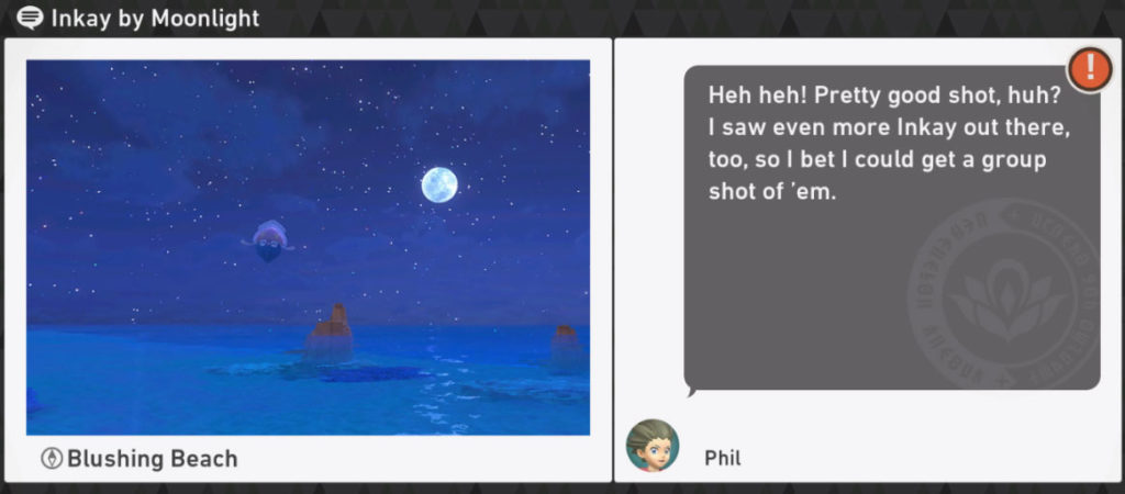New Pokemon Snap Blushing Beach Night Requests - Inkay by Moonlight