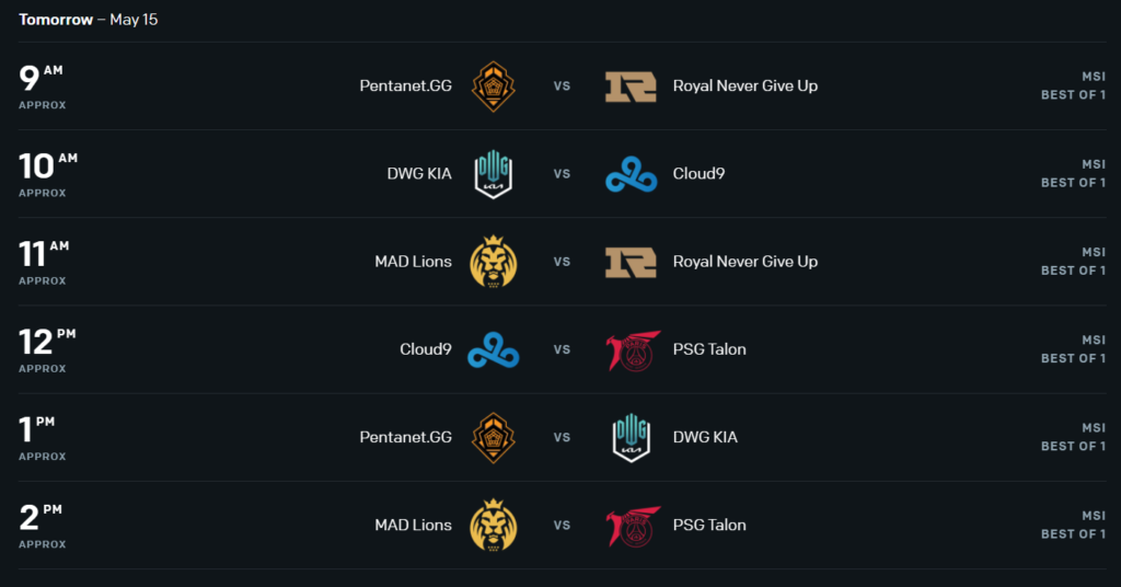 League of Legends - MSI Rumble Day 2 Schedule May 15, 2021