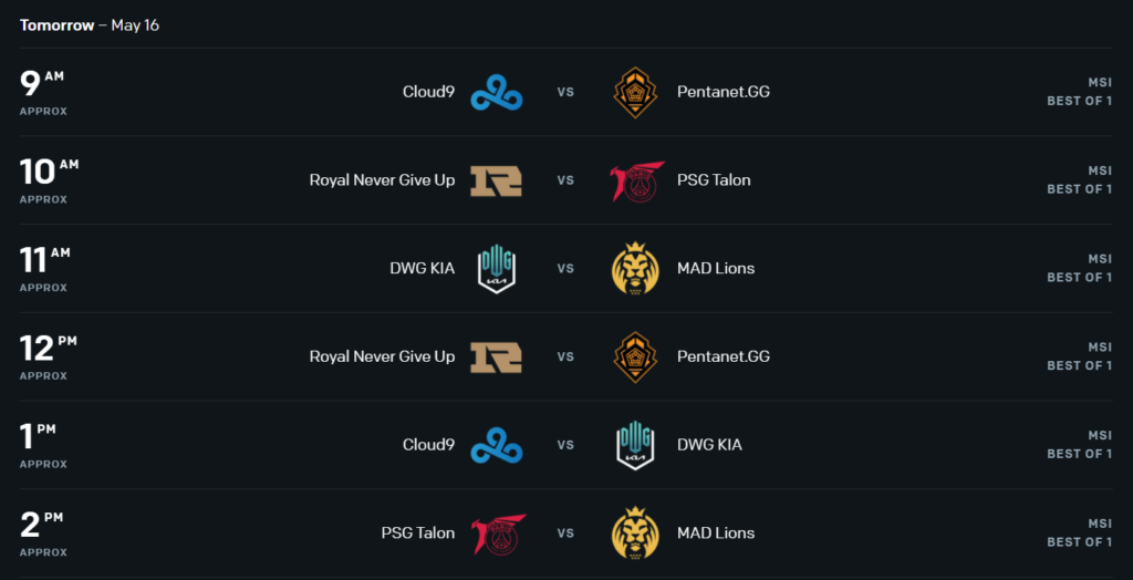League of Legends MSI Rumble Stage Day 3 Schedule