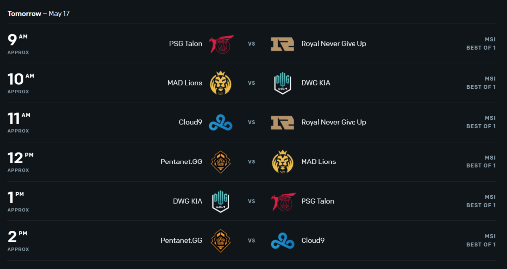 League of Legends MSI Rumble Stage Day 4 Schedule