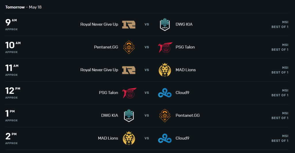 League of Legends MSI Rumble Stage Day 5 Schedule