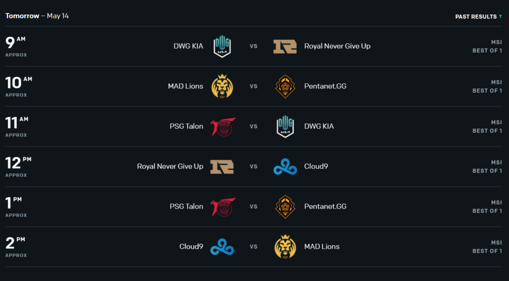 League of Legends Mid-Season Invitational Rumble Stage Day 1 Schedule