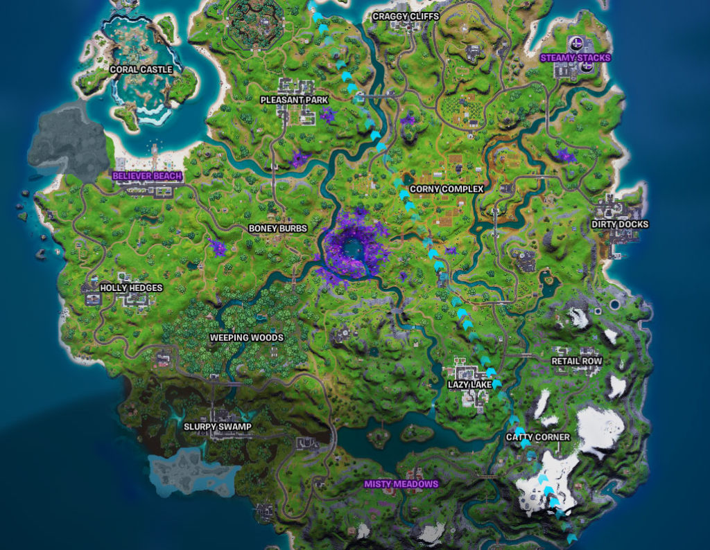 Purple Location Names on Map