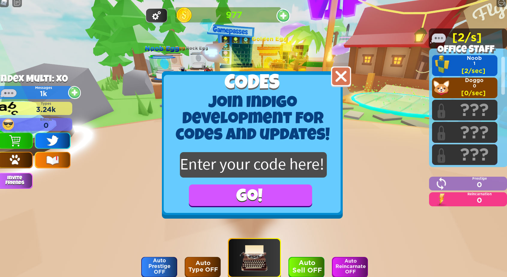 How to redeem codes for Typing Simulator