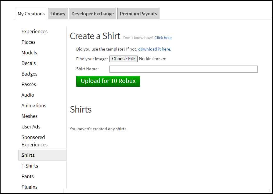 Roblox Create Clothing - Shirt