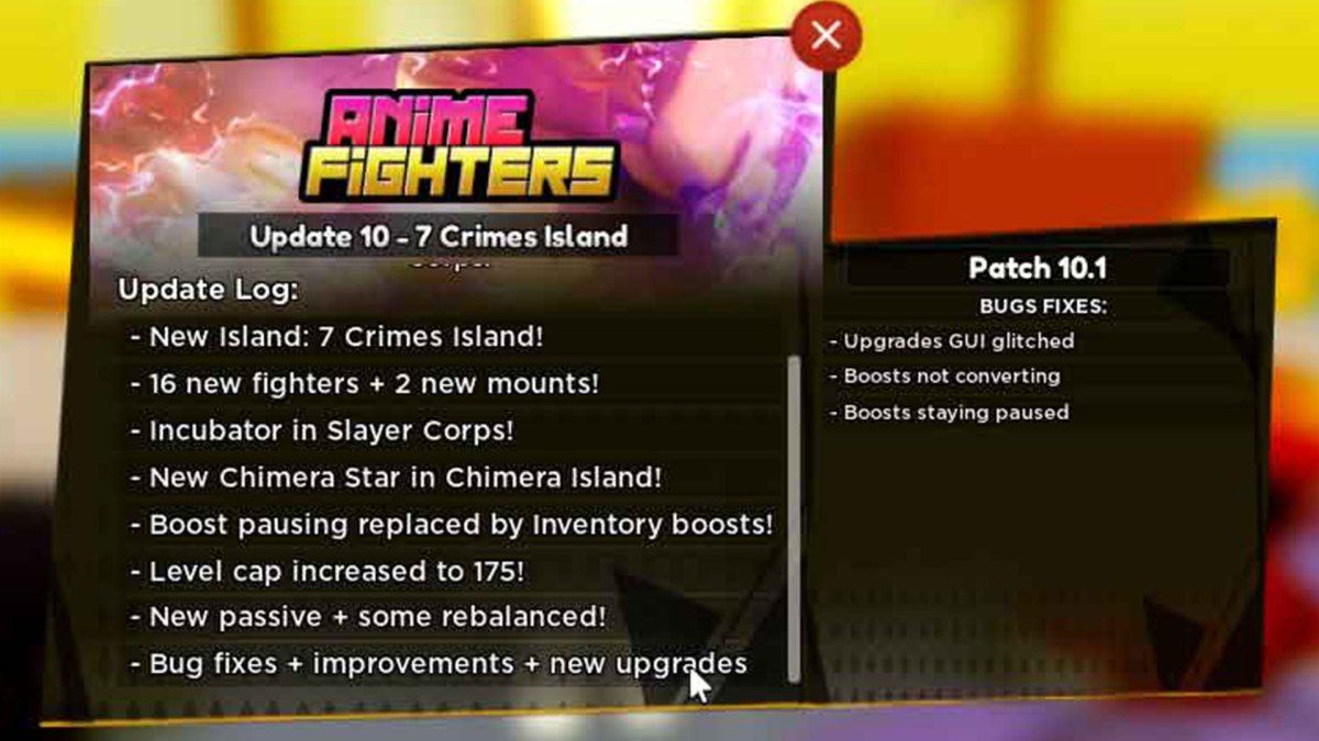 Anime Fighters Update 10 Patch Notes