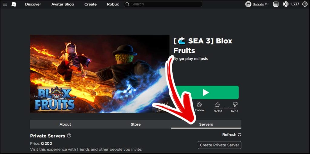 Como criar um servidor privado no Blox Fruits e jogar sozinho ou