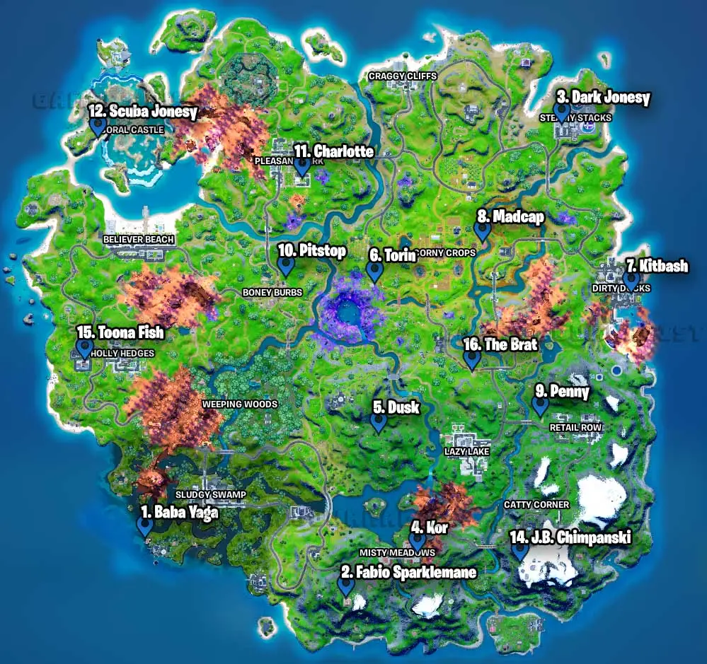 Fortnite Chapter 2 Season 8 Character Locations Map