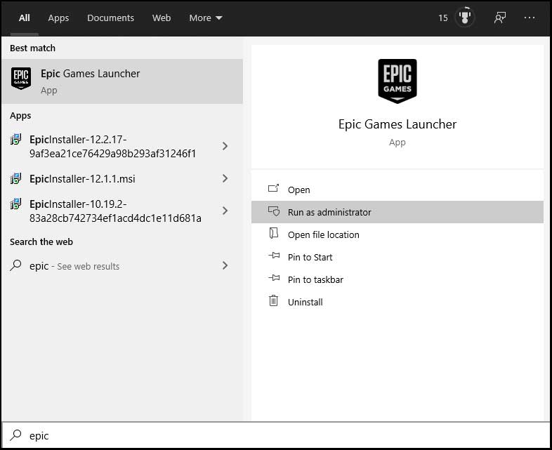 Run Epic Games Launcher as an administrator