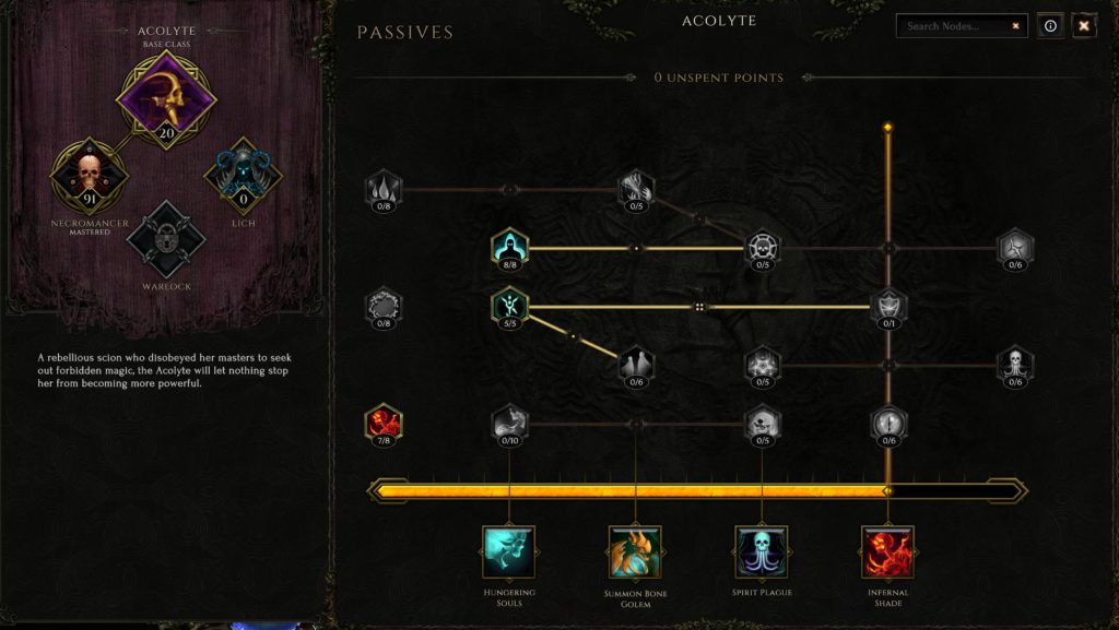 Last Epoch Necromancer build: Permanent Rampaging Abomination - Acolyte passives