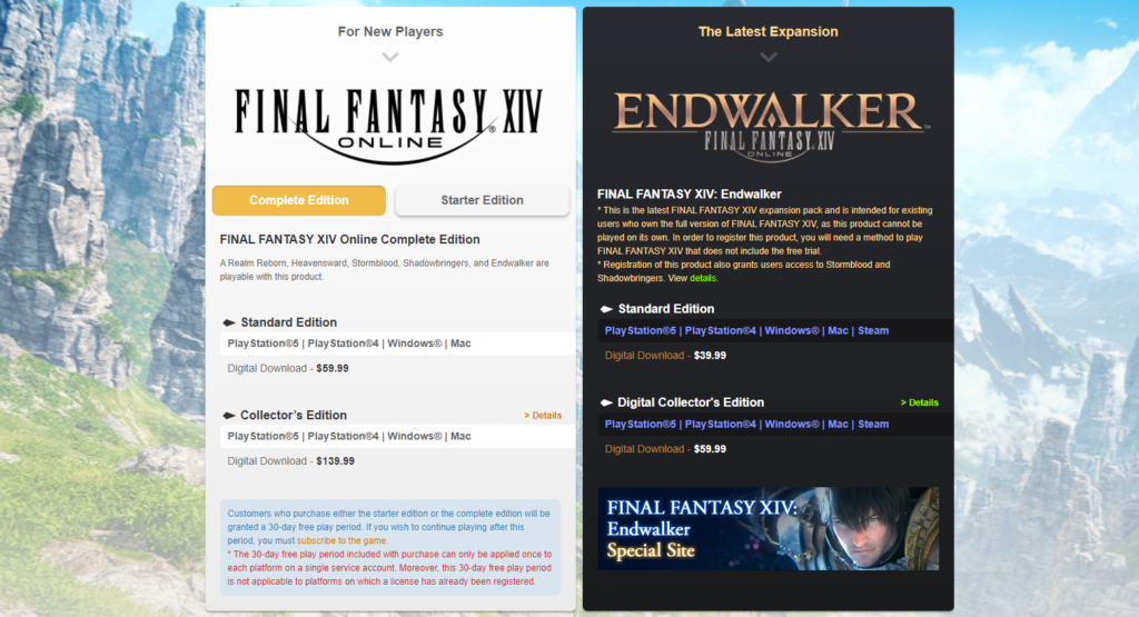 Purchase Final Fantasy XIV Online Endwalker