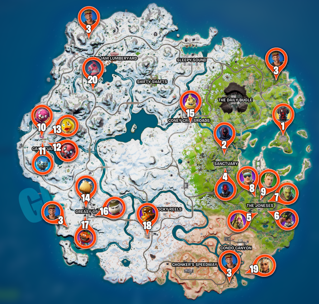 All Fortnite Chapter 3 Season 1 NPC and Character Locations Map