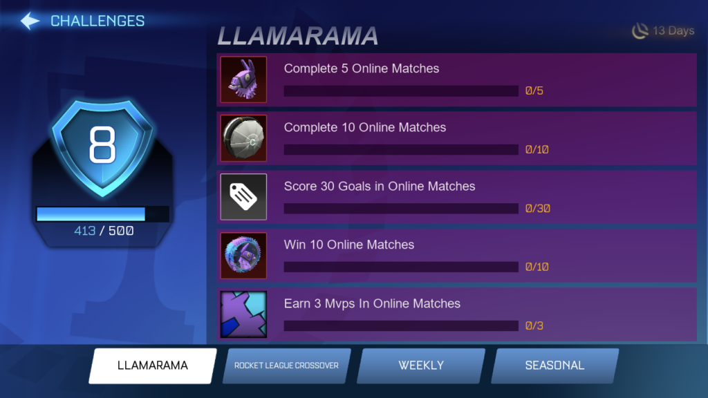 Fortnite x Rocket League Sideswipe Llama-Rama Challenges and Rewards 