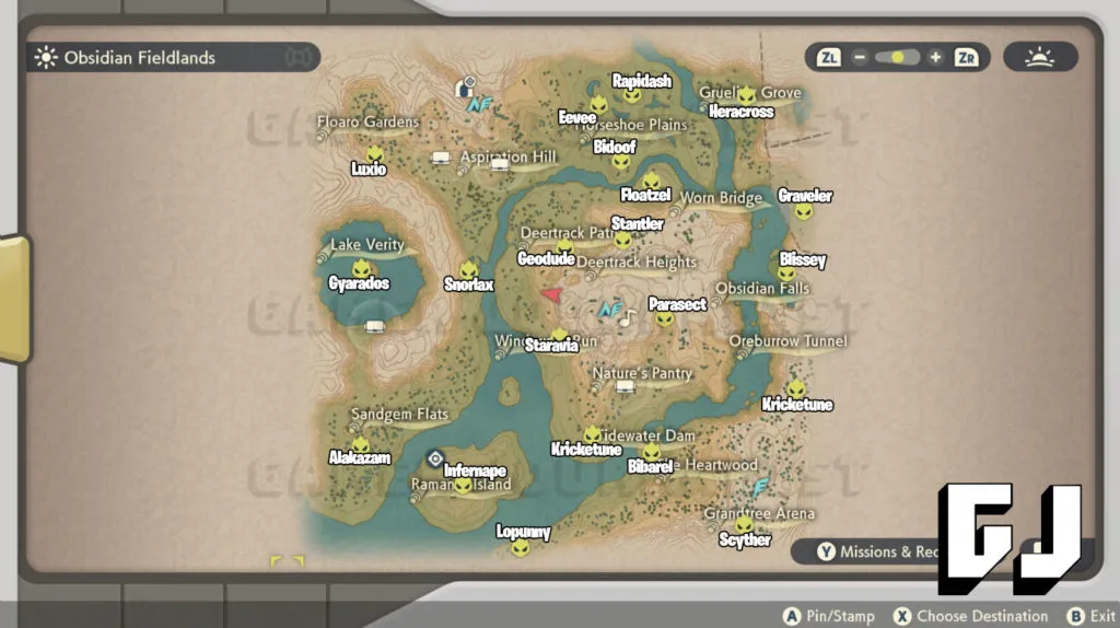 Pokemon Legends Arceus - All Alpha Pokemon in Obsidian Fieldlands - Map