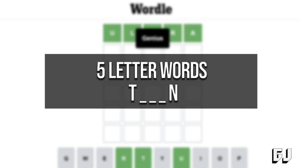 5 letter words start t end in