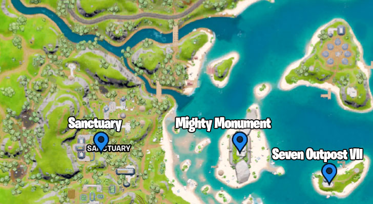 Fortnite Mighty Monument, A Seven Outpost, and Sanctuary Locations