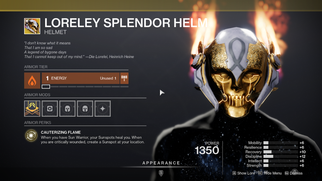 All Destiny 2 Witch Queen Exotics - Lorely Splendor Helm